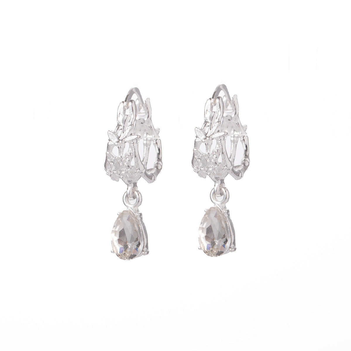 Wholesale Silver Needle Light Luxury Flashing Zircon Pendant Earrings