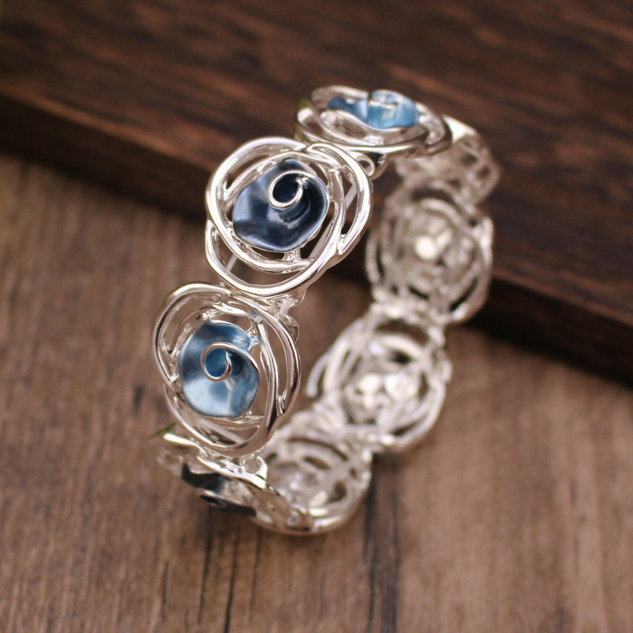 Wholesale Rose Alloy Bracelet Elastic Band  Colorful Hollow Out Rose Flower Bracelet