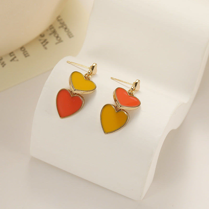 Wholesale s925 silver needle two-color love oil drop earrings