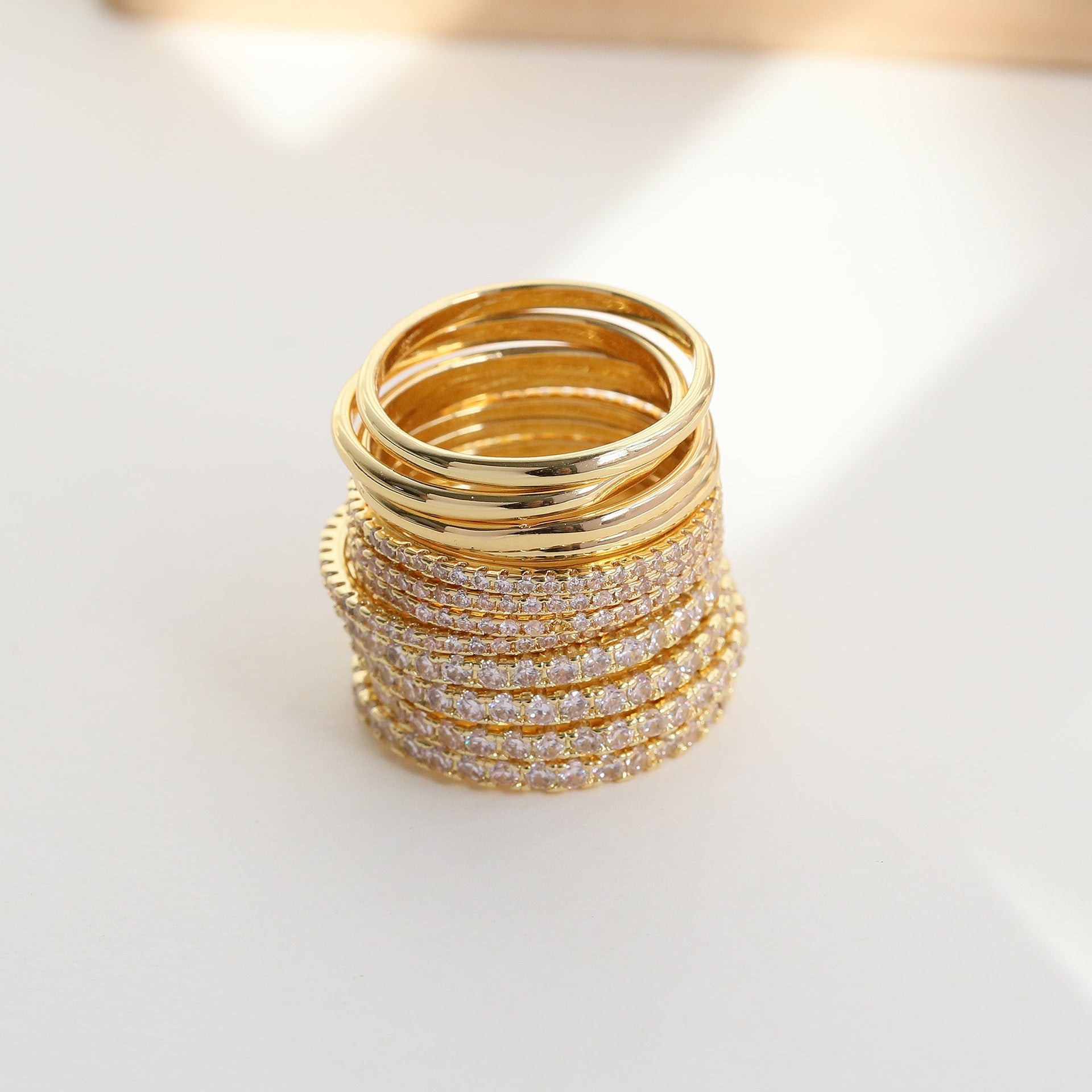 Wholesale  gold and silver brass full diamond smooth simple personality  ring