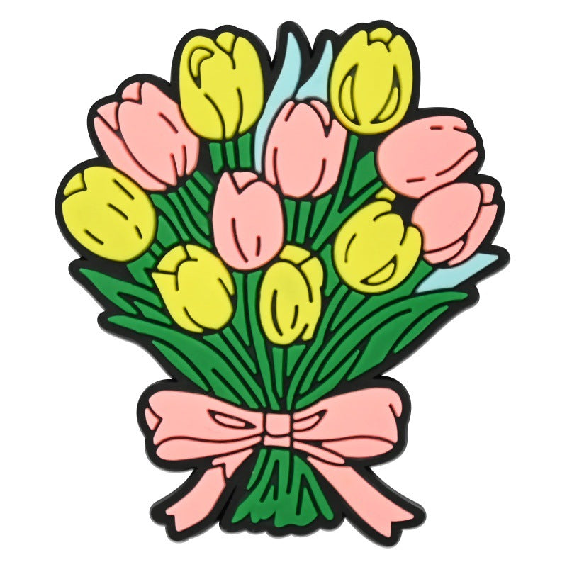 Wholesale  Random 100pcs  floral bouquet series PVC Soft Rubber Shoe Buckle Decoration