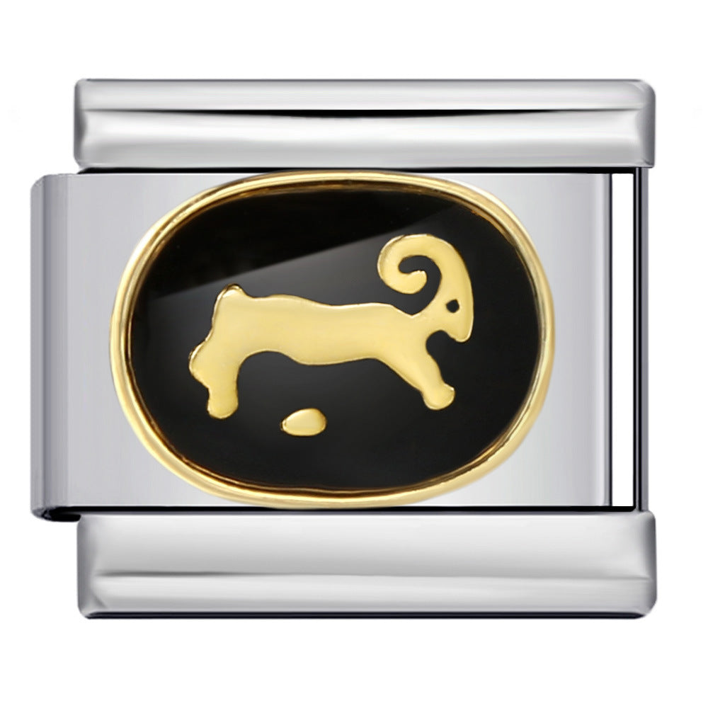 Wholesale Italian Charm Bracelet 9mm DIY Splicing Removable Black Zodiac Stainless Steel Composable Bracelet