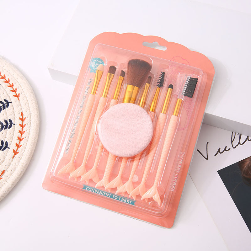 Wholesale 8 Pcs Makeup Brush Set with Powder Puff Fish Tail Portable Makeup Beauty Tools ACC-MB-JiuRan001