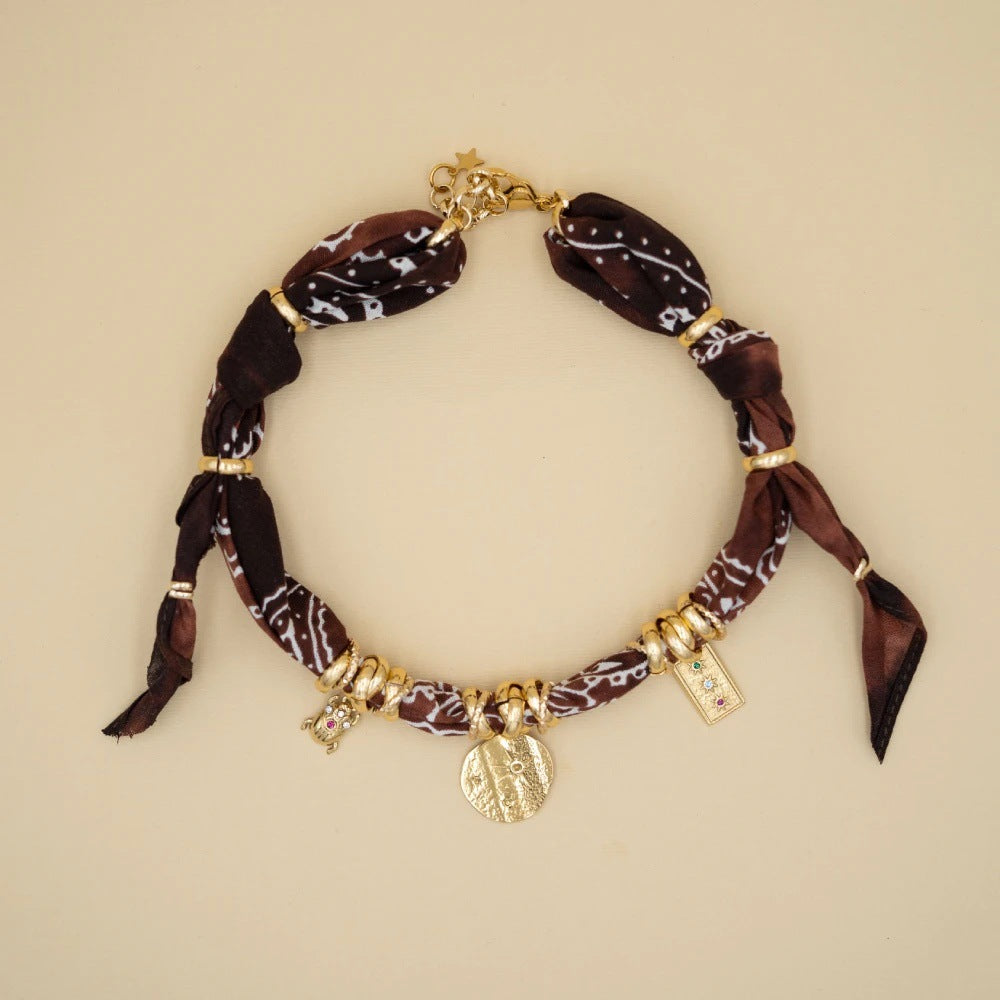 Wholesale Titanium Steel Hand-knotted silk scarf pattern printed bracelet