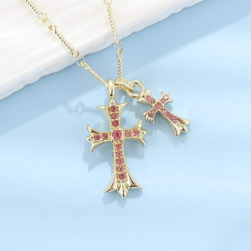 WholesaleK Luo Xin High-Quality Diamond-Encrusted Double Cross Colored Diamond Pendant Trendy Fashion Hip-Hop Necklace Versatile for Couples