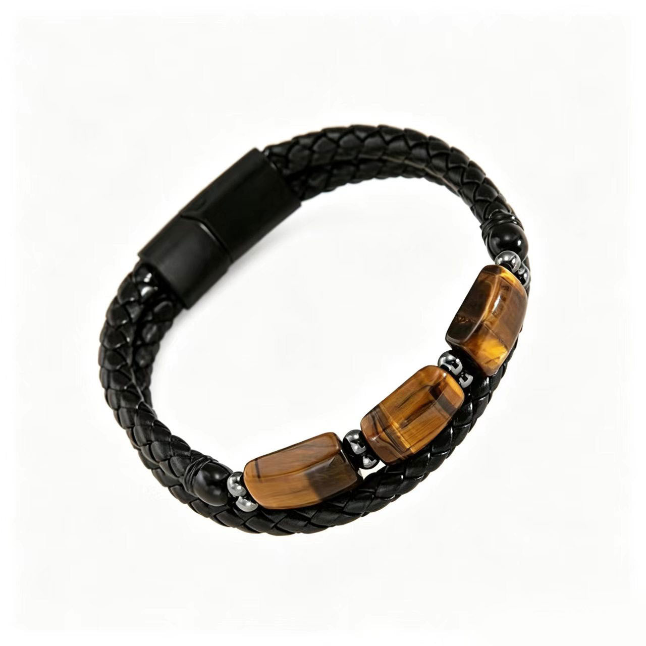 Wholesale Men S Multi Layer Leather Rope Bracelet With Tiger Eye Stone Beads And Magnetic Clasp Trendy Everyday Wear