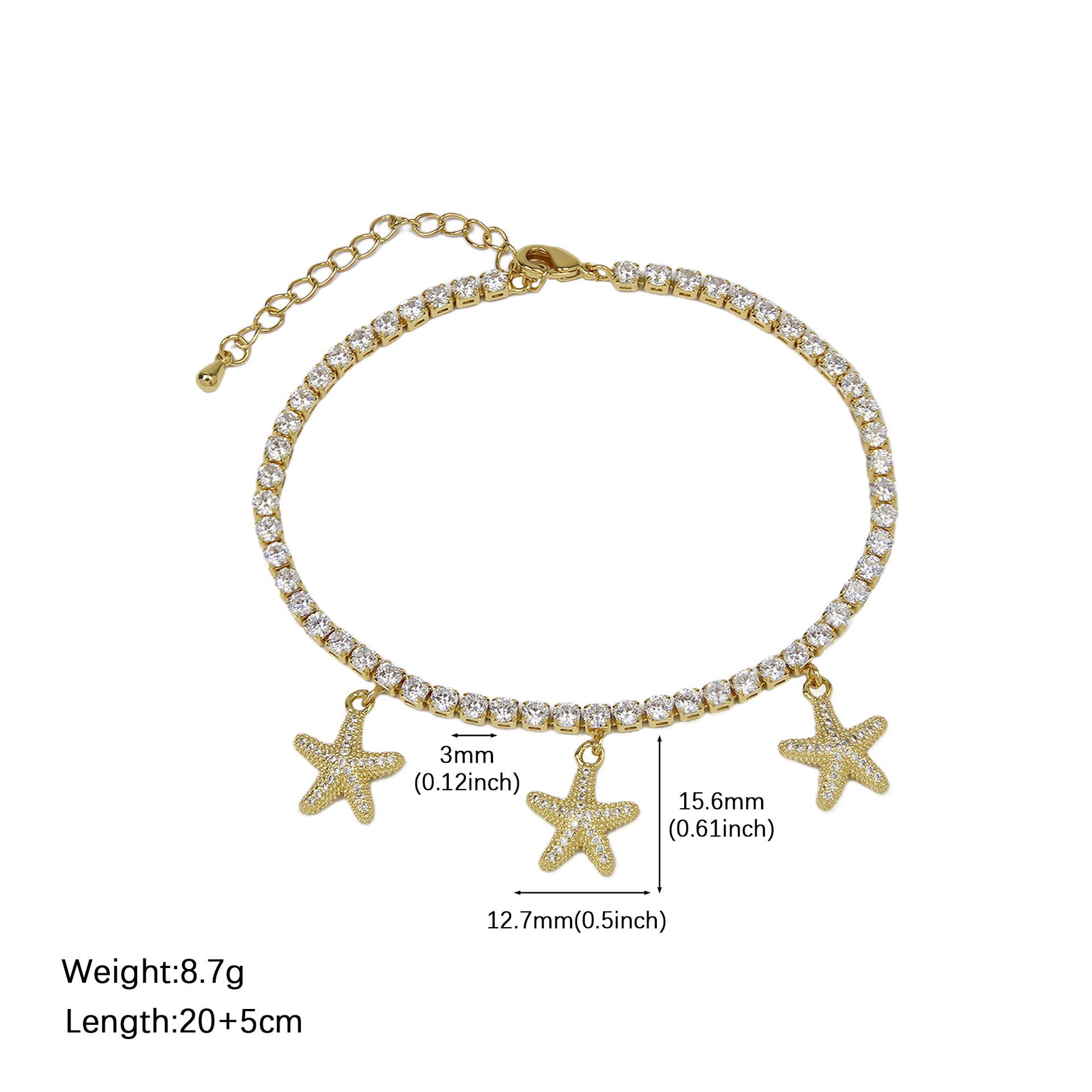 Wholesale Full diamond zircon anklet starfish shell anklet