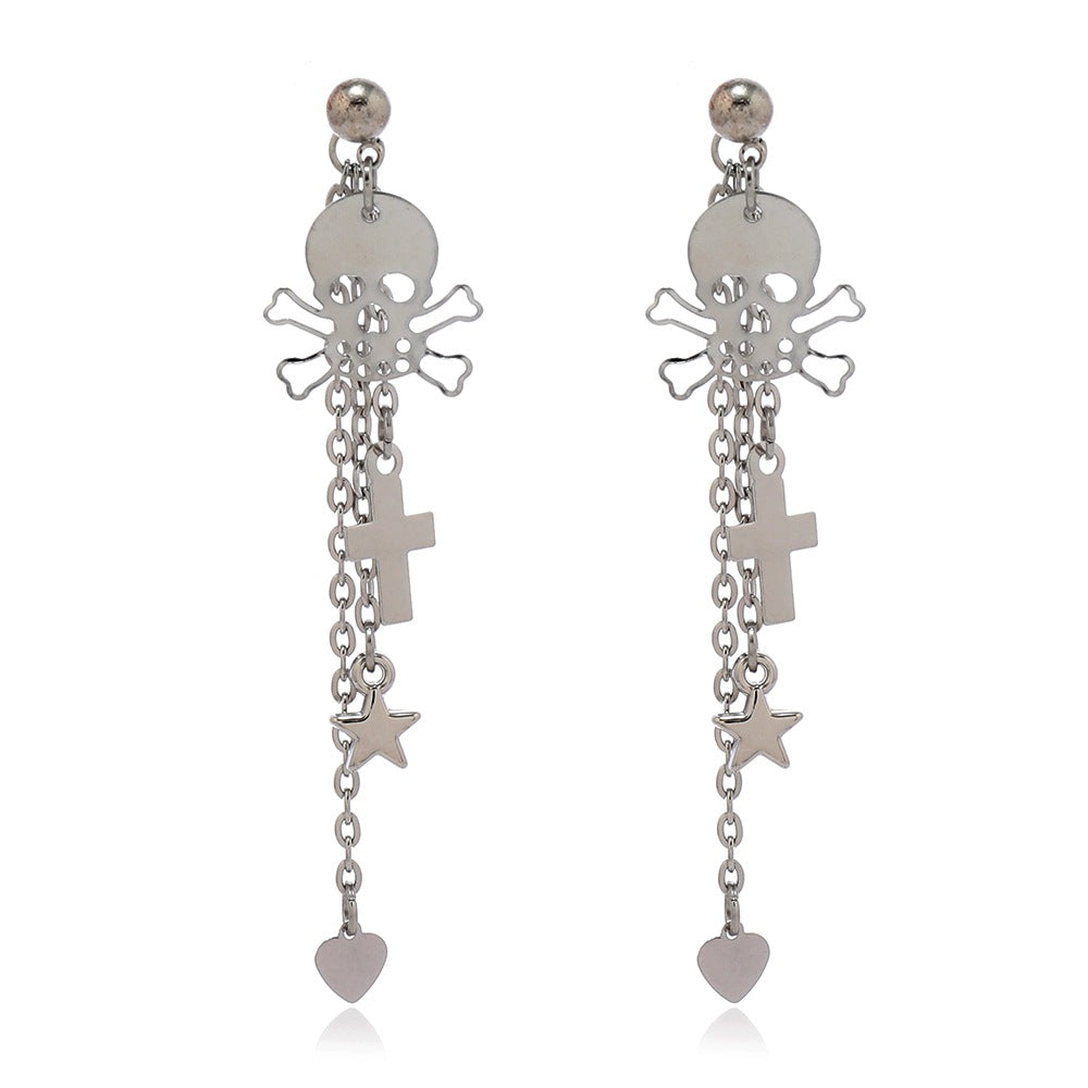 Wholesale Alloy Electroplated Skull Tassel Earrings Gothic Punk  Jewelry Accessory Gift