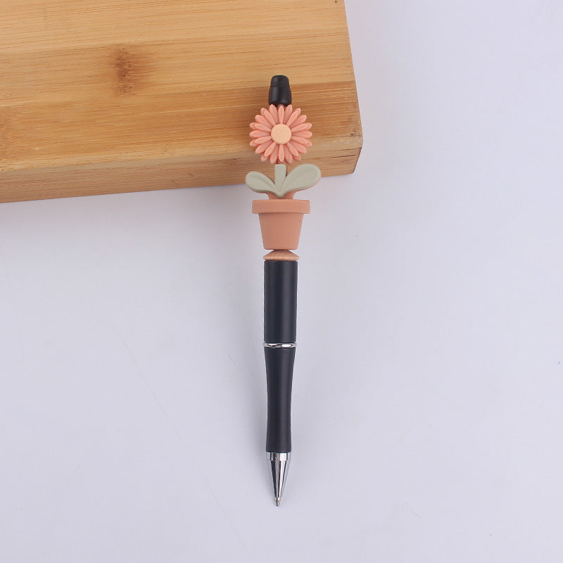 Wholesale creative cartoon silicone sunflower potted handmade beaded pen