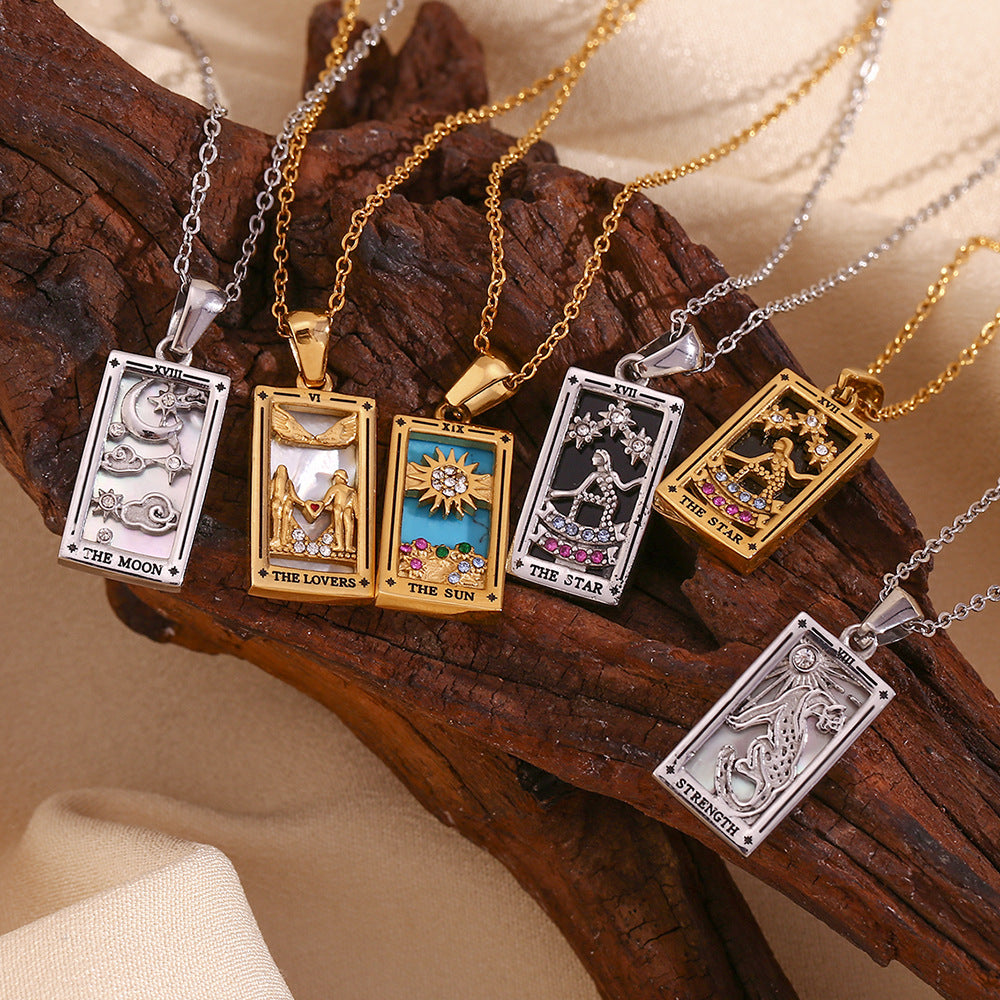 Wholesale Tarot Pendant Necklace 18K Gold Plated Stainless Steel Retro Trendy Jewelry Gift
