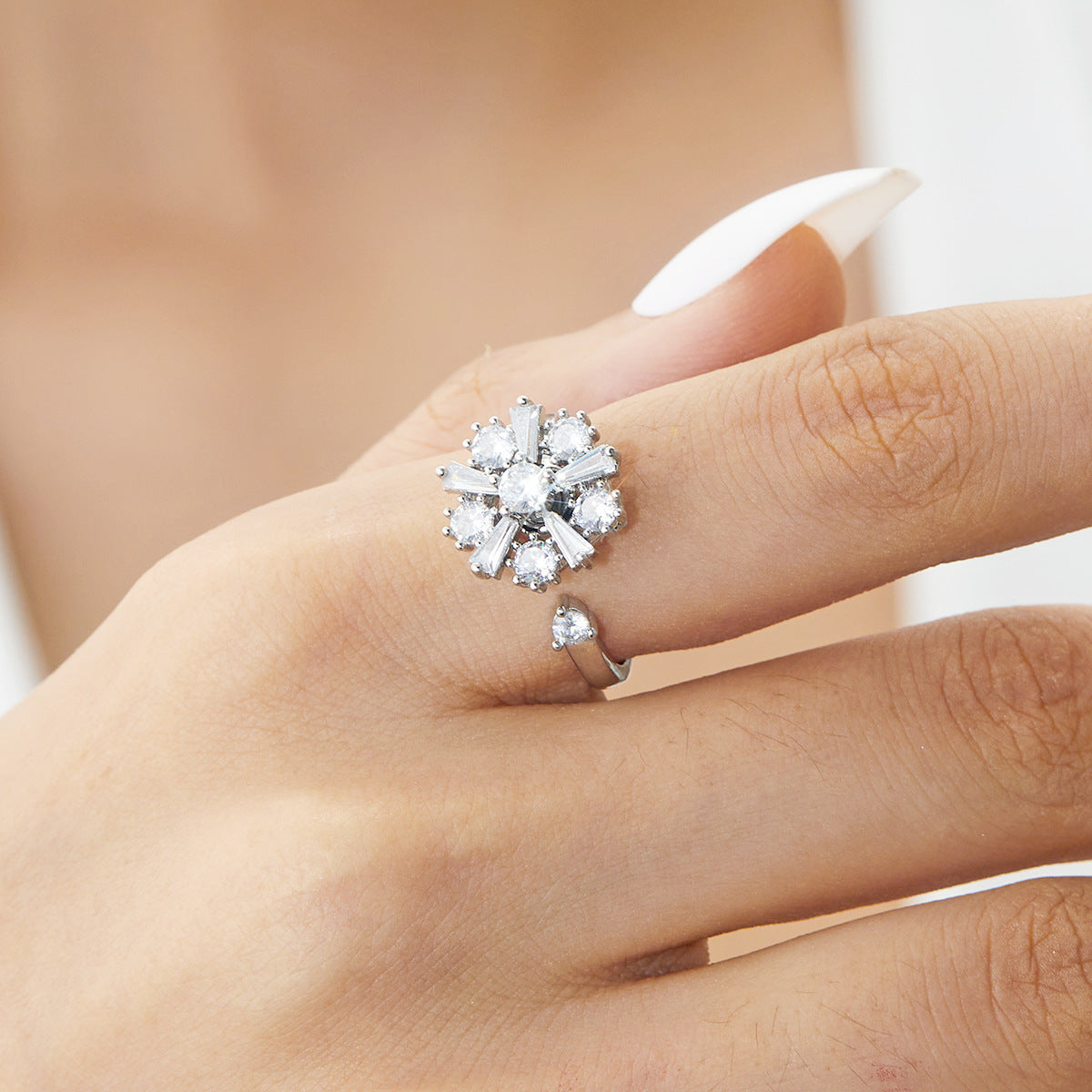 Wholesale Rotatable Ring Rotating Pinwheel Flower Set Zircon Open Adjustable Ring ACC-RS-Gangm001