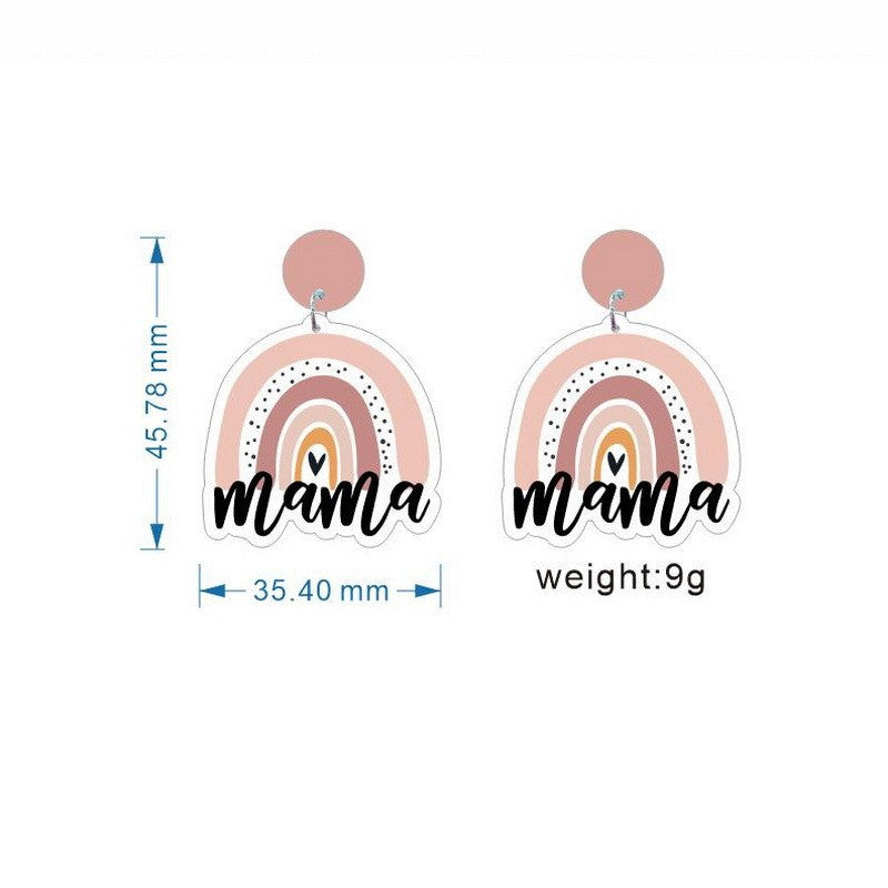 Wholesale Acrylic Mother' s Day Mama Rainbow Pendant Bear Earrings