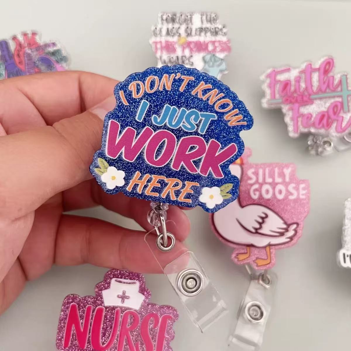 Wholesale acrylic glitter DIY fun nurse and doctor badge scroll