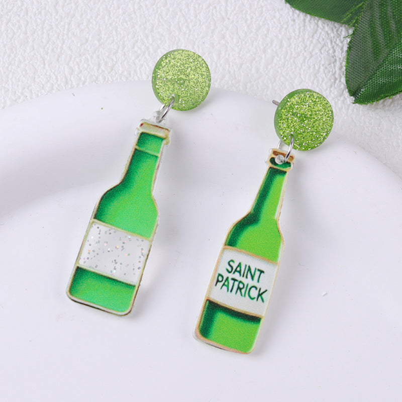 Wholesale Acrylic creative St.  Patrick' s Day beer earrings