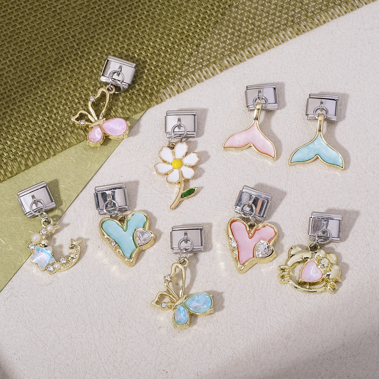 Wholesale Italian Style Stainless Steel Pendant Charms Heart Butterfly Shell Moon Flower Fish Tail DIY Jewelry Making Accessory For Boutique Resale