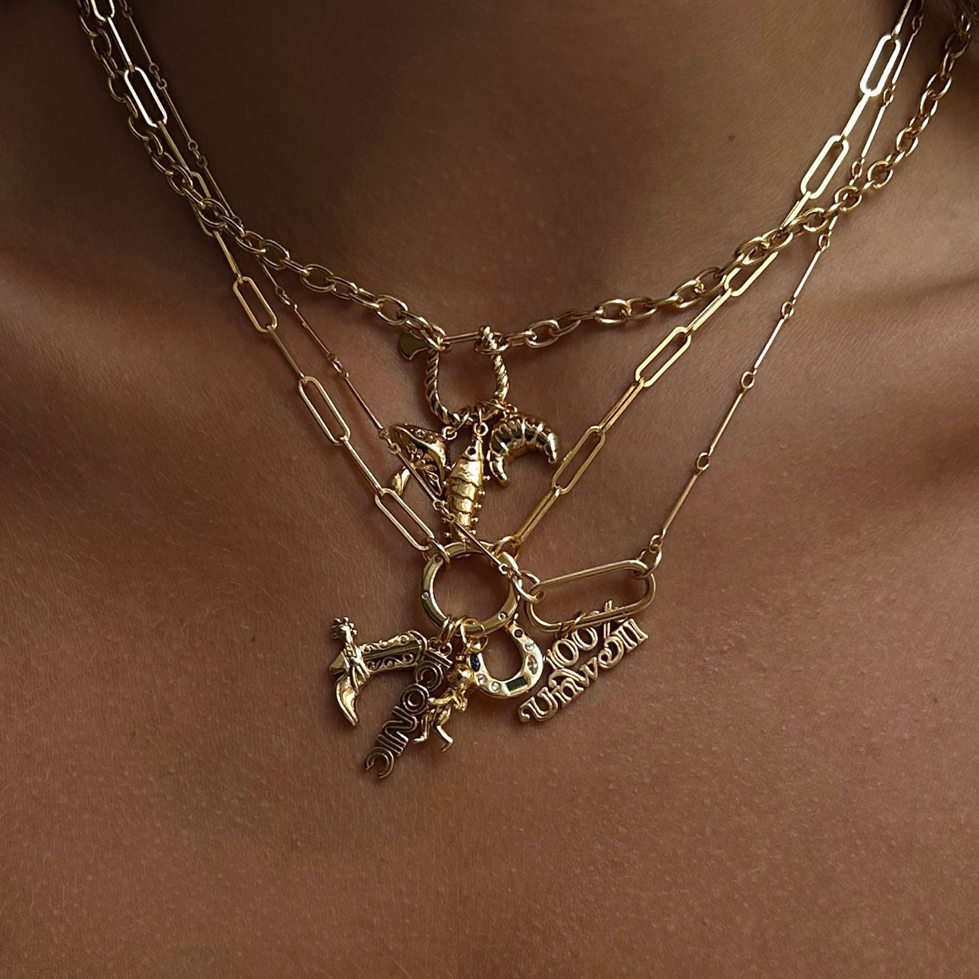 Wholesale 2PCS Brass Western-style boots and horseshoe necklace