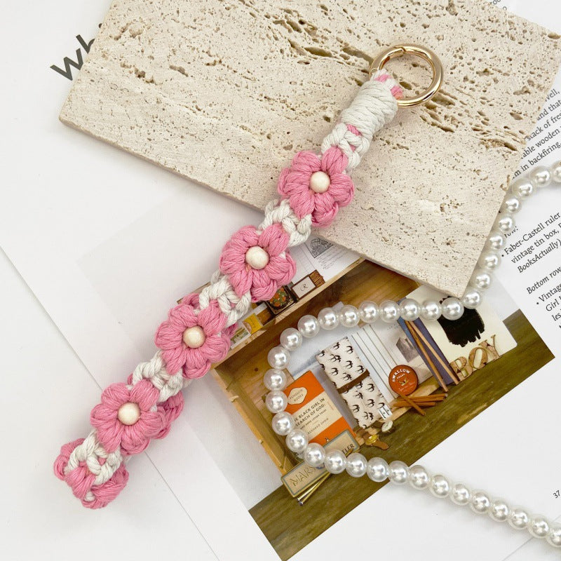 Wholesale Wooden Beads Flower Heart Small Daisy Flower Keychains ACC-KC-Huaien005