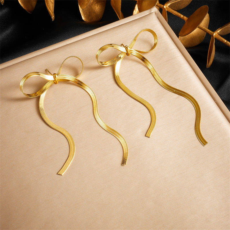 Wholesale Cute Bow Gold Plated Stainless Steel Earrings ACC-ES-QianYue002