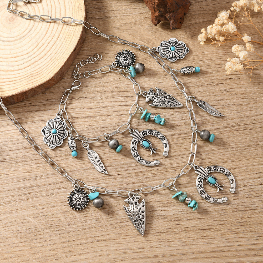 Wholesale Fashion Alloy Element Bracelet with Necklace Bull Head Multi-Jewelry Tassel Multi-Layer Clavicle Chain