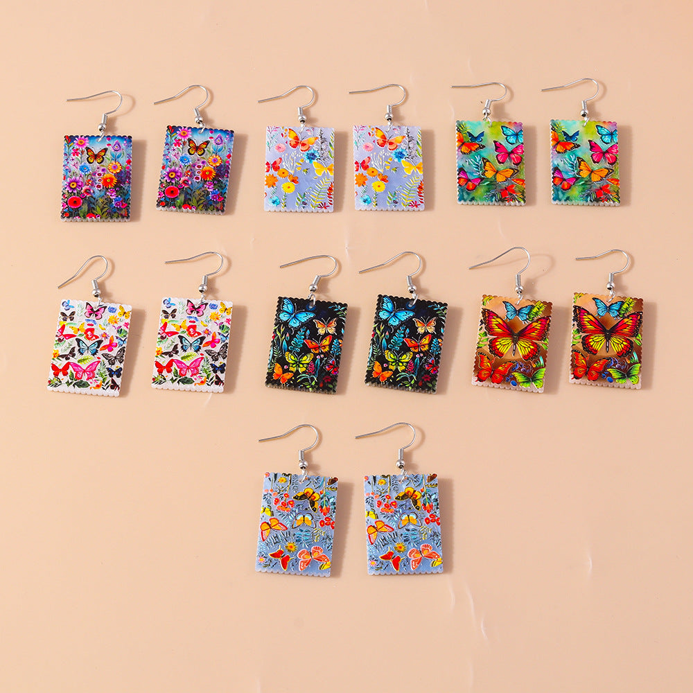 Wholesale Animal Geometric Ear Hooks and Drops Oil Painting Butterfly Earrings