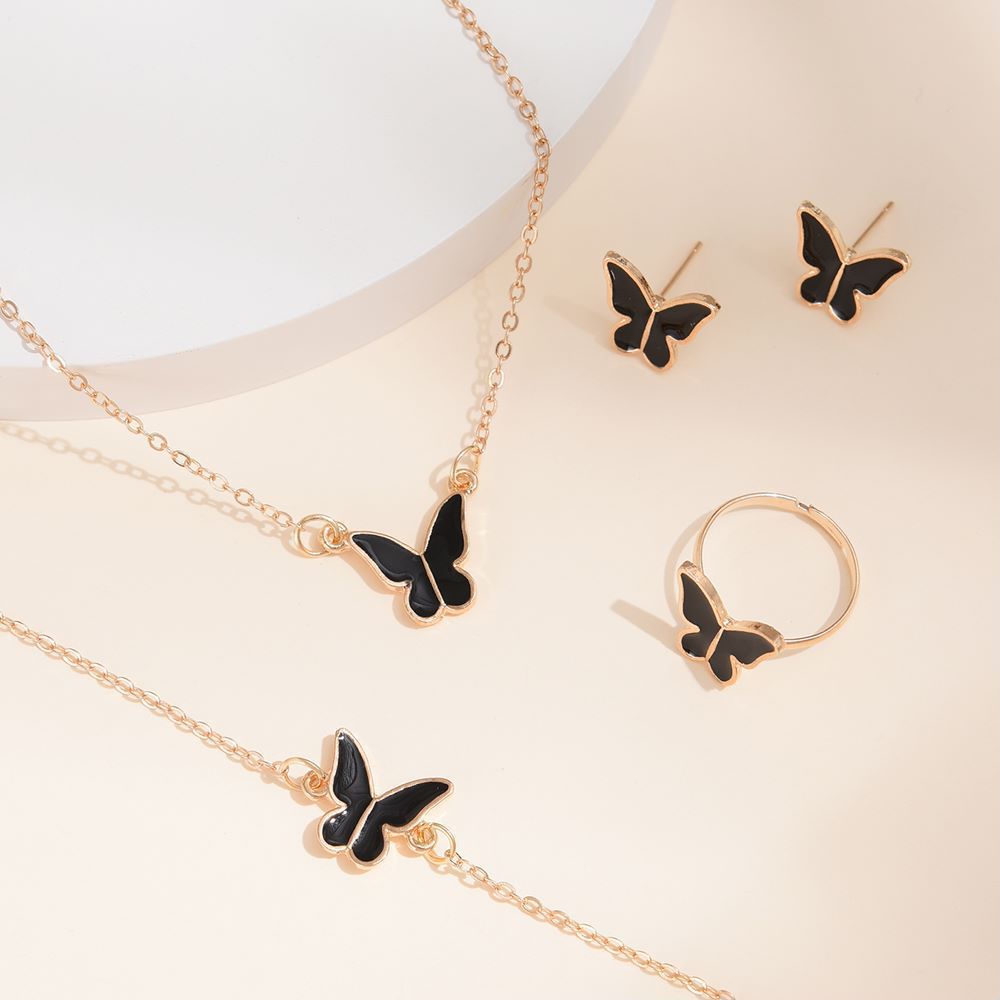 Wholesale Alloy Butterfly Necklaces Bracelet Four-piece Set ACC-NE-ShiLing001