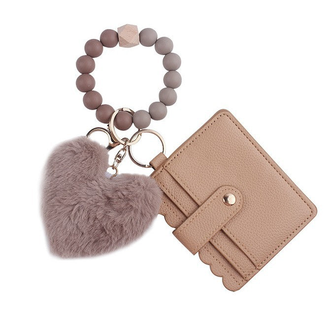 Wholesale  Cartoon Plush Love Card  Beaded DIY Silicone Bracelet Handset Wallet Keychain
