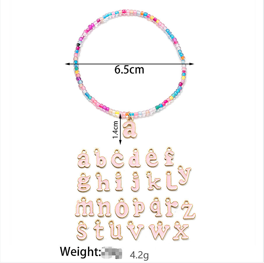 Wholesale Letter A Pendant Colorful Rice Bead Elastic Anklet