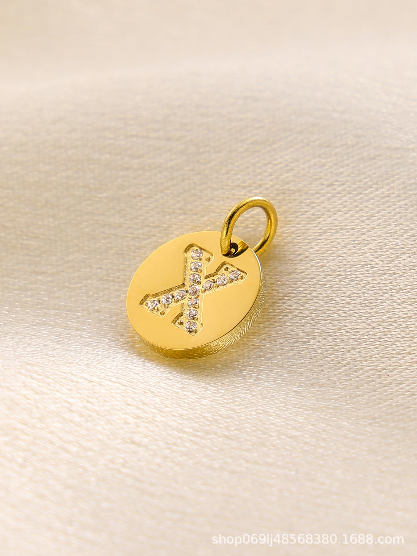 Wholesale  14K Round Brand Diamond Letter  Stainless Steel Pendant