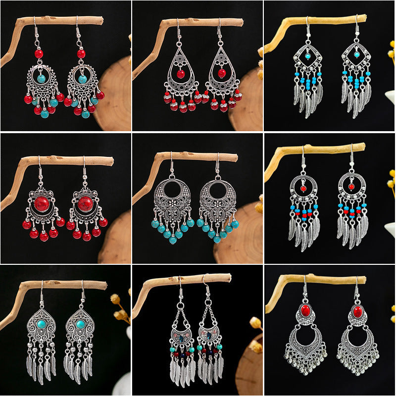 Wholesale Alloy Drop Earrings,  Red Tassel Bohemian Style,  Boutique Resale Jewelry Accessory