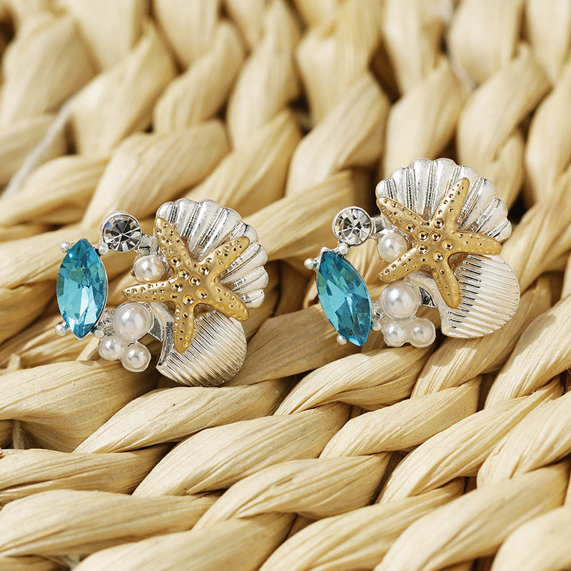 Wholesale Glass Gemstone Starfish Earrings Shell Pearl Ocean Treasure Earrings ACC-ES-Yuchen001