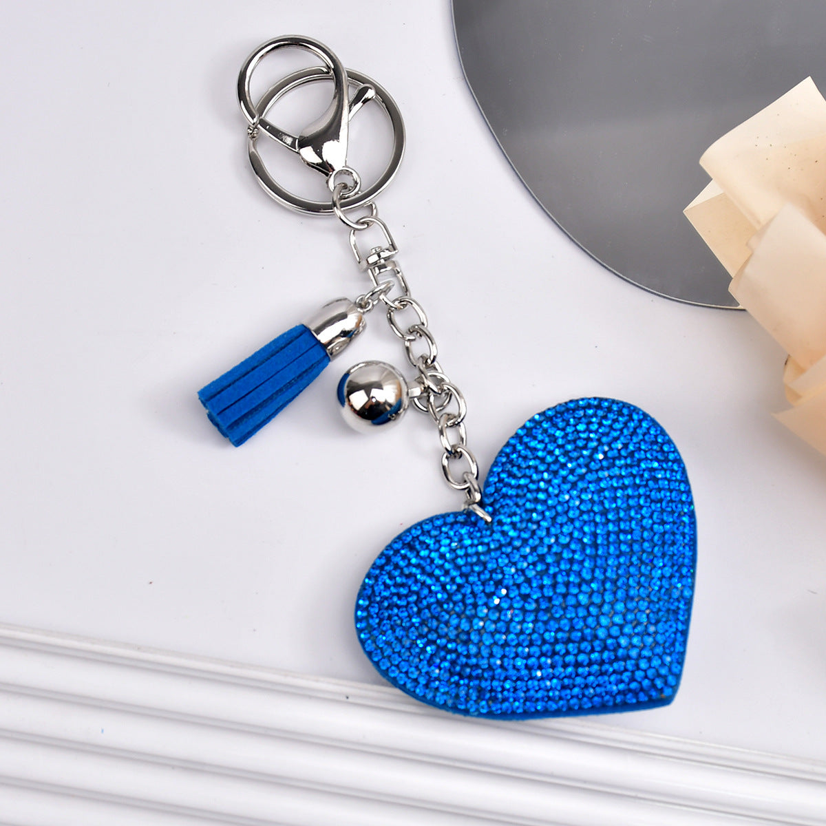 Wholesale  Peach Heart Rhinestone Leather Keychain