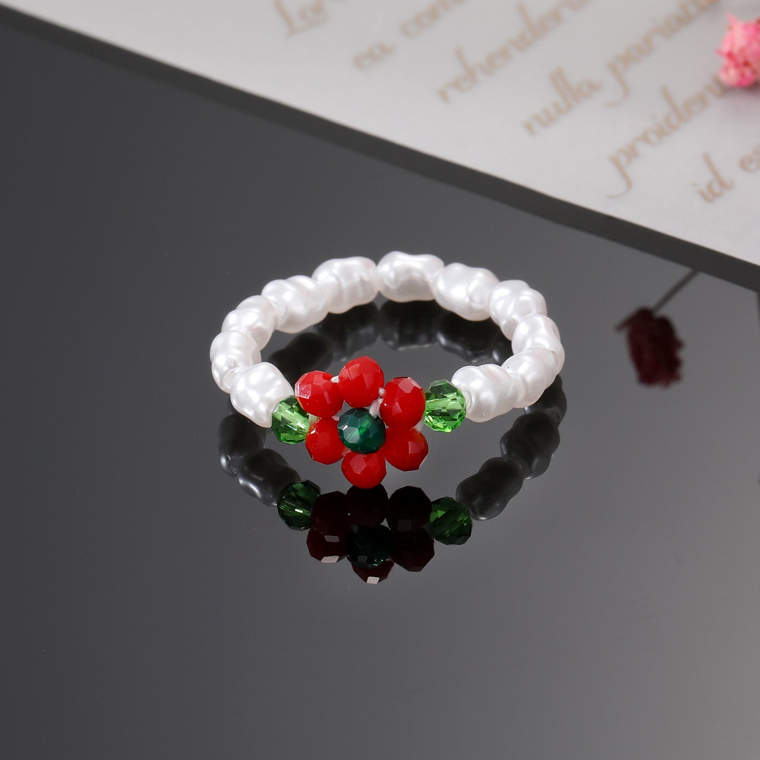 Wholesale Korean Style Flower Beaded Ring Resin Elastic Ring For Women Fashion Jewelry Accessory Boutique Resale