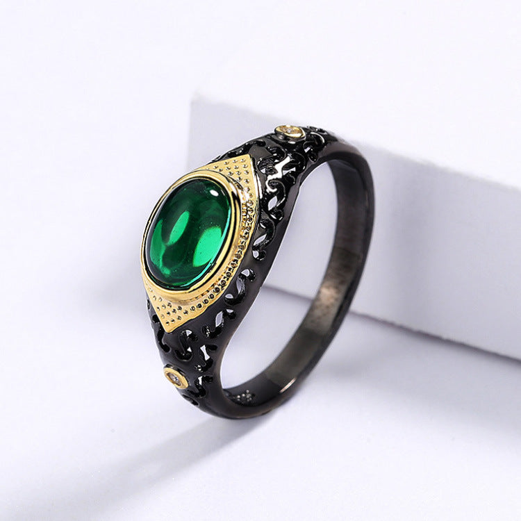 Wholesale black gold three-piece retro Emerald Gold plated personalized ring necklace earrings