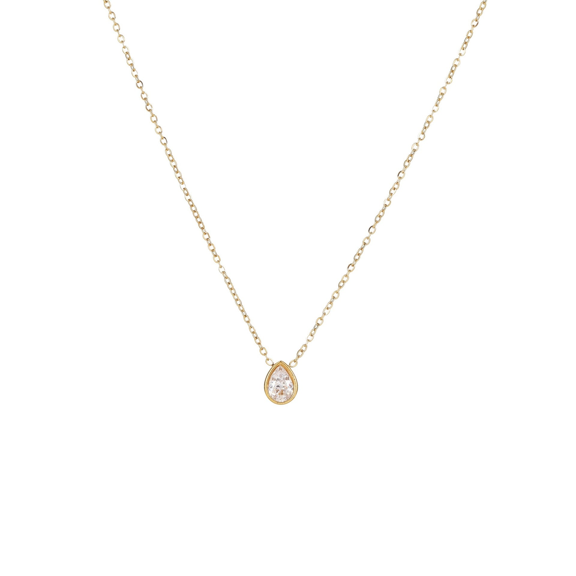 Wholesale Stainless Steel Double-Layer Clavicle Necklace with Inlaid Square and Teardrop Zirconia