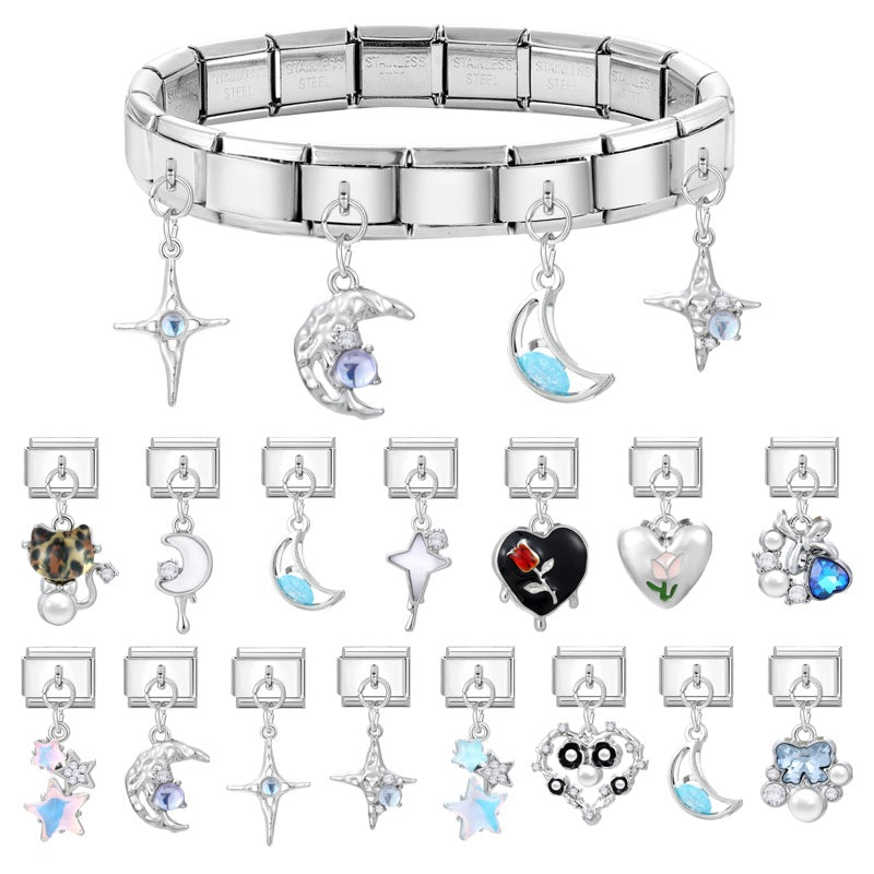 Wholesale 2 PCS 9mm Italian Charm Starter Bracelets DIY Pendant Stainless Steel Composable Bracelet