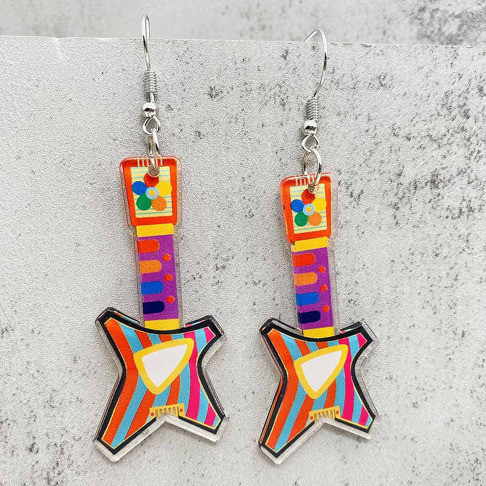 Wholesale  Acrylic Earrings Color Guitar Pipa Instrument Earrings