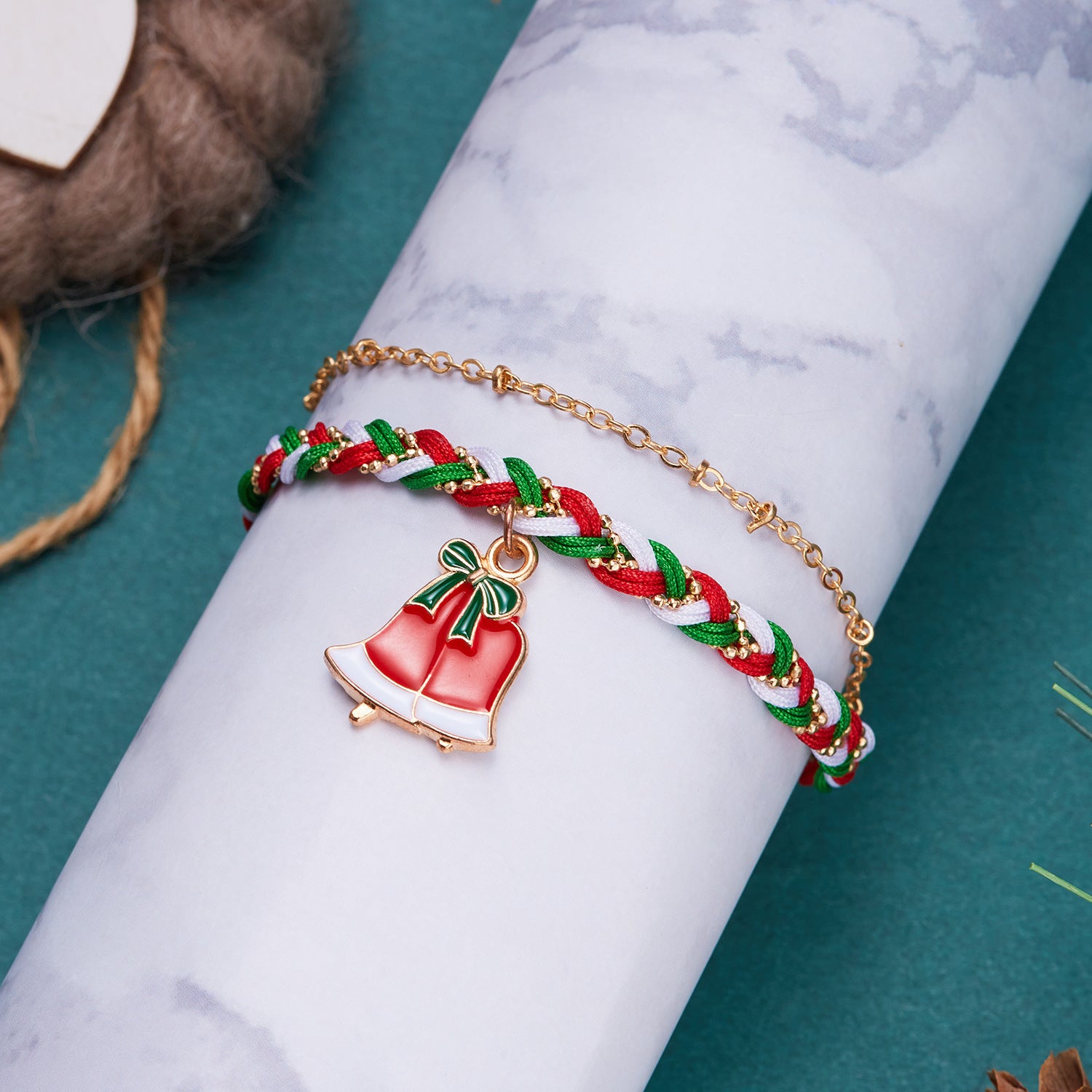 Wholesale  Christmas dripping oil  round beads twist woven three-layer pendant bracelet
