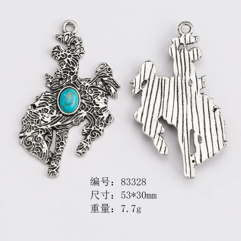 Wholesale Ethnic Retro Style Turquoise Alloy Diy Bracelet Necklace Pendant Accessories ACC-PT-Yongc003