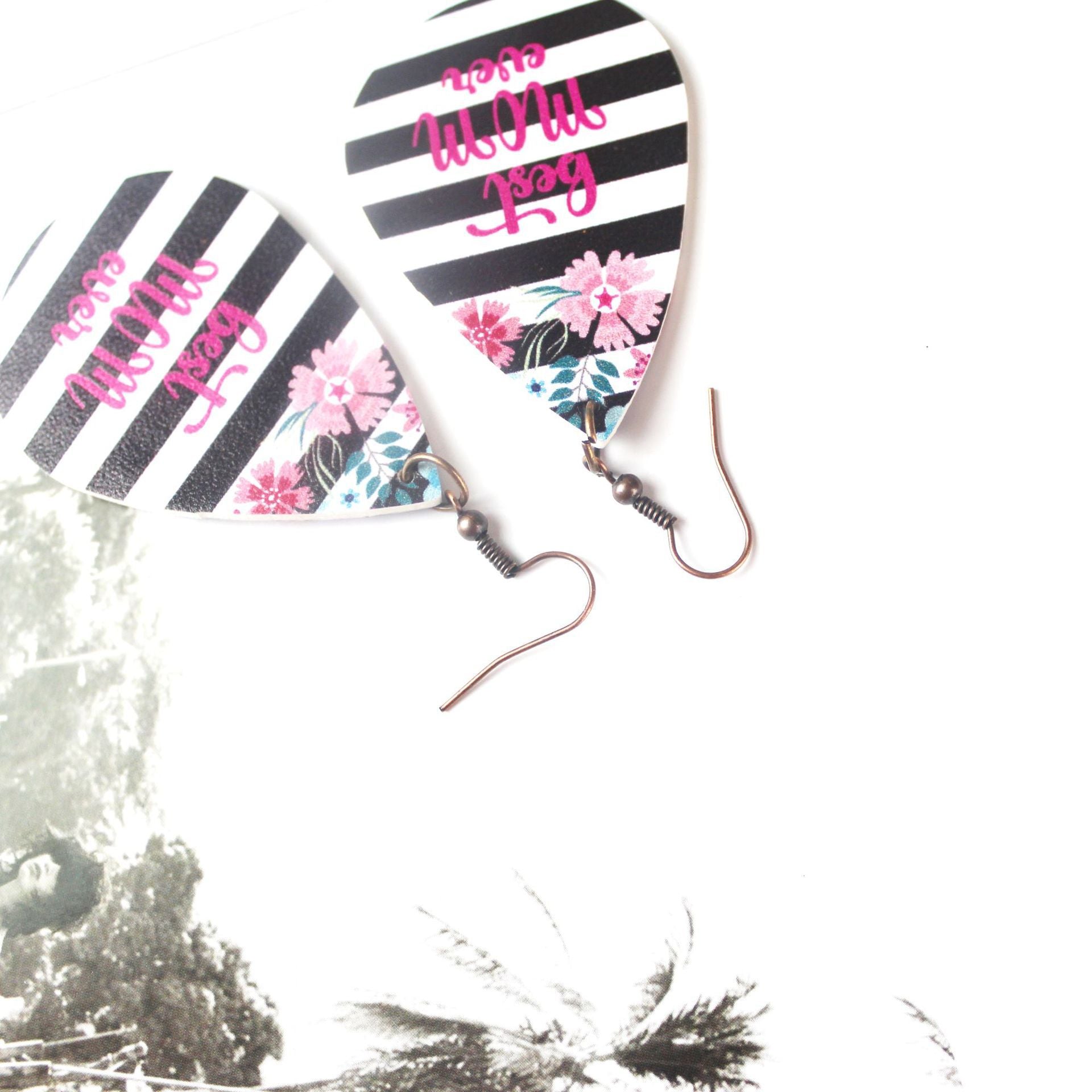 Wholesale Leather Mother's Day PU Leather Earrings Double Sided Printing Flower Mom Leopard Print Water Drop Love Heart ACC-ES-Yongz004