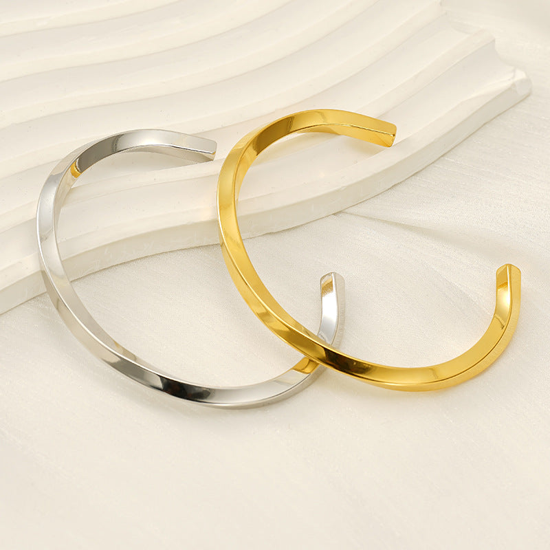 Wholesale Stainless steel Plated Real Gold Twisted Open Bracelet