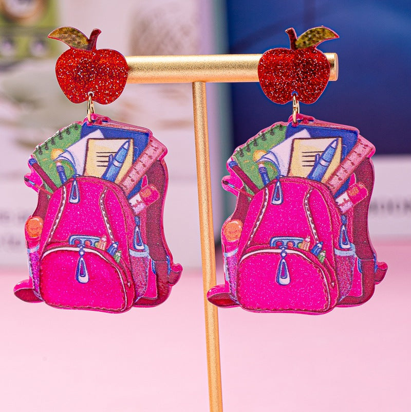 Wholesale Earrings Love Apple Schoolbag Cute Earrings Teacher' s Day Acrylic Earrings Jewelry