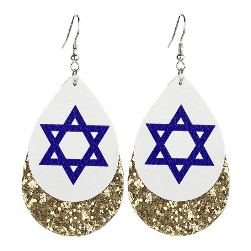 Wholesale 2 Pairs/pack Hanukkah Double Layer Leather Candlestick Earrings ACC-ES-HY196