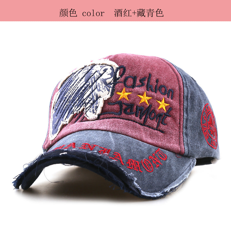Wholesale Men' s Casual Vintage Baseball Cap,  Distressed Solid Black Gray with Letter Embroidery,  Outdoor Sun Hat