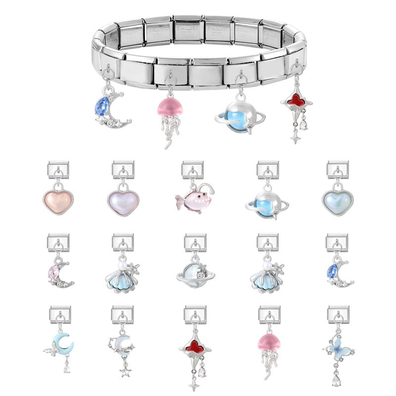 Wholesale Italian Charm Bracelet 9mm DIY Splicing Heart Pendant Stainless Steel Composable Bracelet
