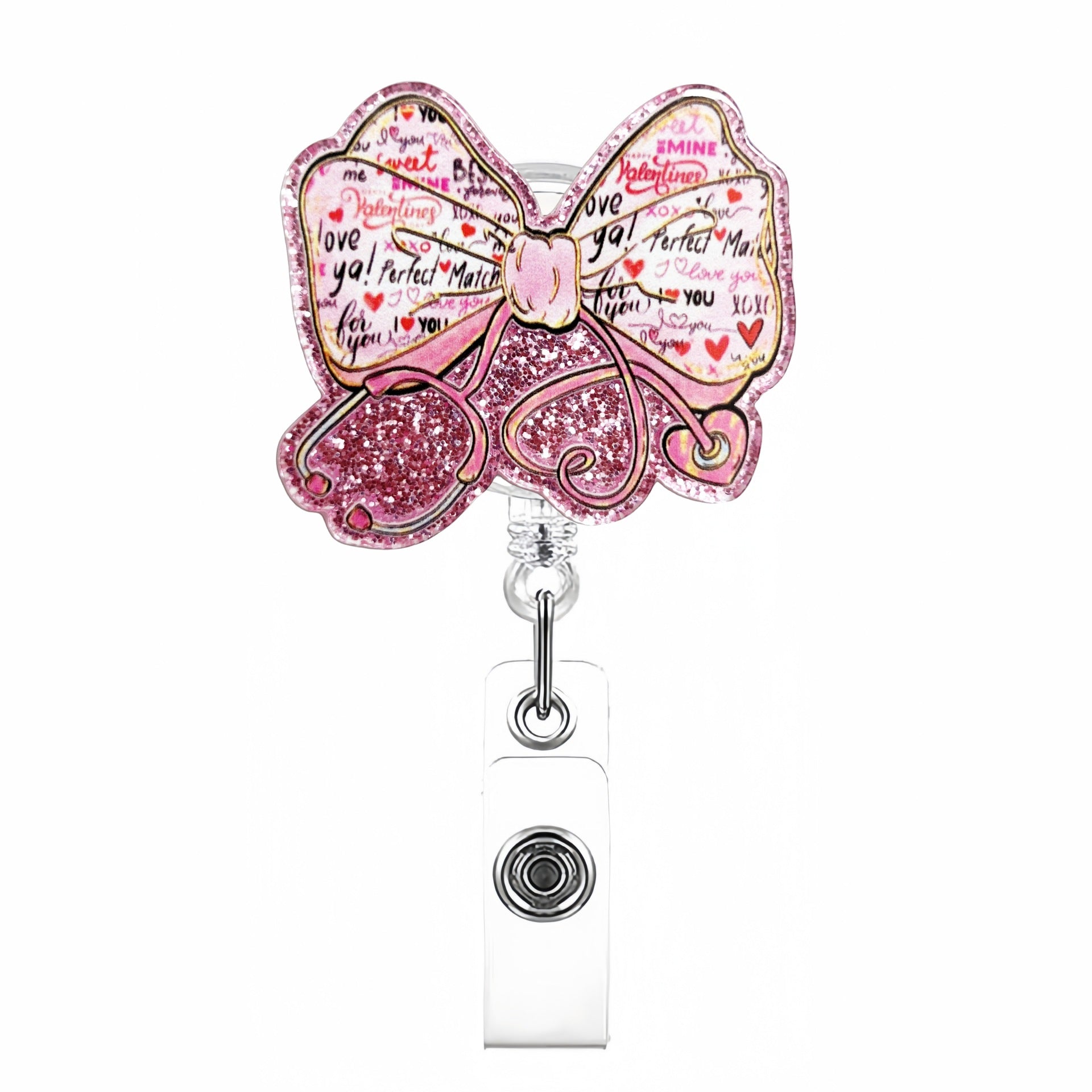 Wholesale Acrylic Creative Bow Badge Reels Keychains