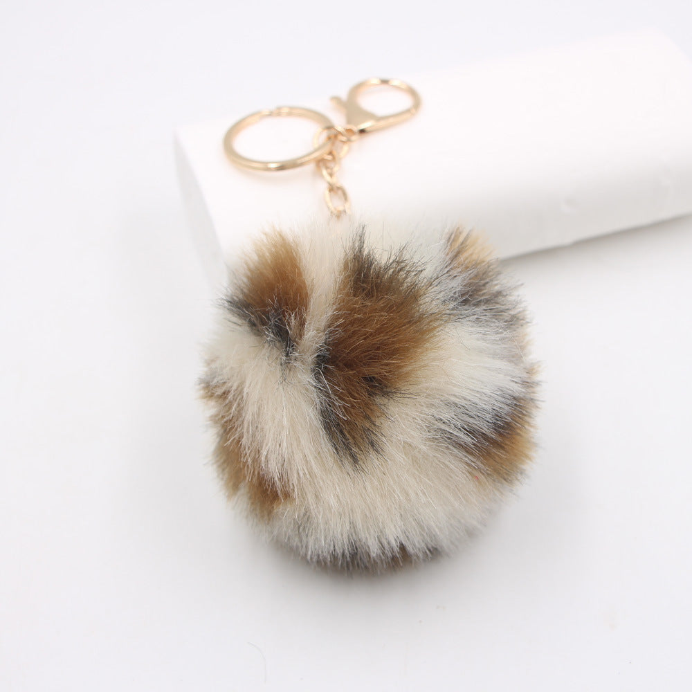 Wholesale Leopard Print Fur Ball 8cm Gold Keychains ACC-KC-Zuge004