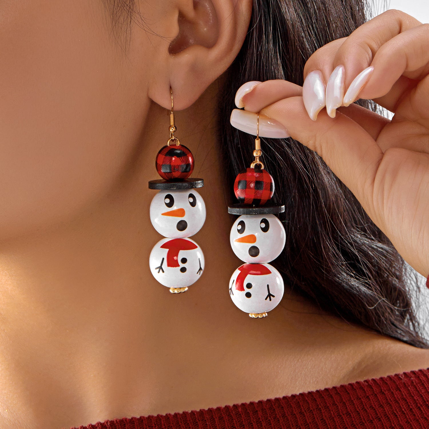 Wholesale Christmas wooden beads cartoon  snowman earrings