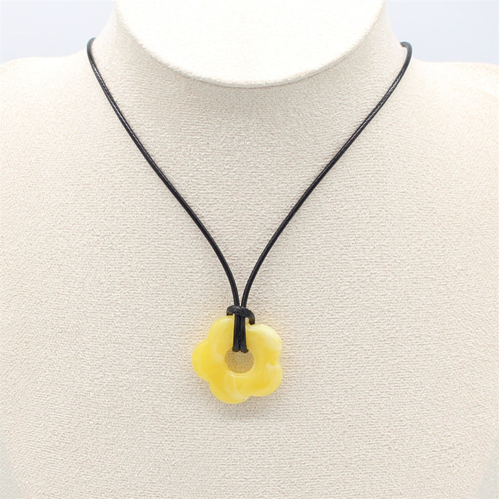 Wholesale wax thread hollow flower pendant necklace