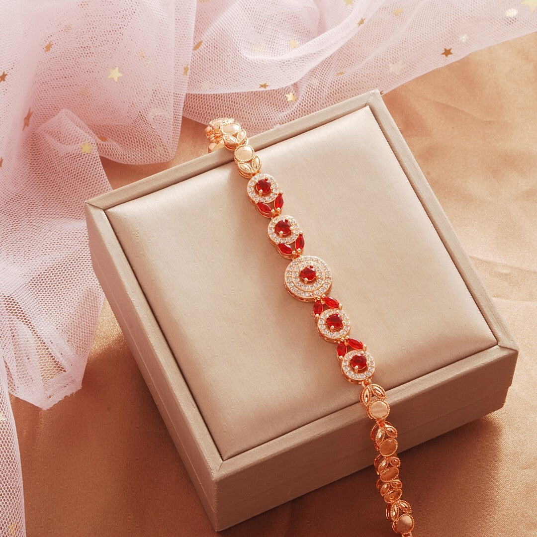 Wholesale Copper Micropaved Red Zircon Water Drop Bracelet Trendy Fashion Jewelry Accessory for Women