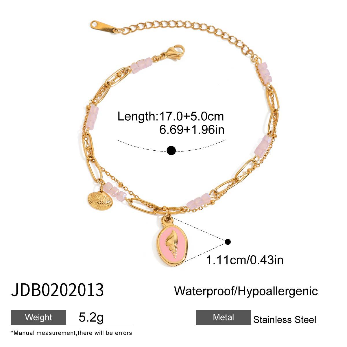 Wholesale  18K gold stainless steel pearl starfish conch rib shell pendant bracelet